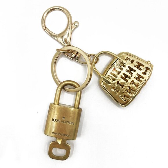 Authentic Louis Vuitton Lock & Key with Bag Purse Charm Keychain Key Charm Chain - Picture 3 of 4